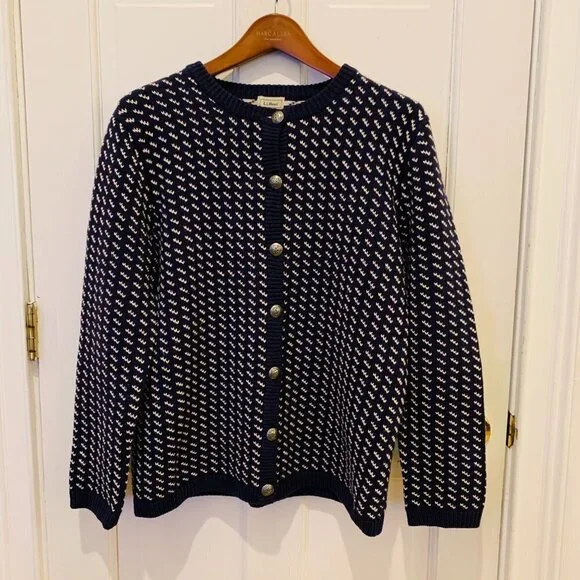 Vintage LL Bean Wool Norwegian Birdseye Women's Cardigan Sweater Jumper - Picture 5 of 10